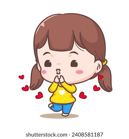 Cute girl cartoon character. People expression concept design. adorable chibi vector style. Isolated white background