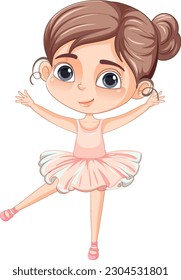 Cute girl cartoon character with pink ballet outfit illustration