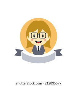 cute girl cartoon character in ribbon label