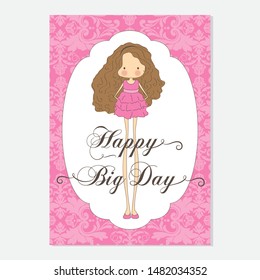 cute girl cartoon character, vector invitation template