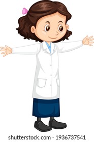 Cute girl cartoon character wearing science lab coat illustration