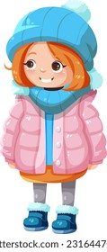 Cute girl cartoon character wearing winter cloth illustration