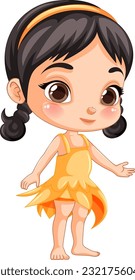 Cute girl cartoon character wearing fantasy dress illustration