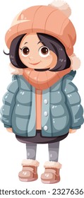 Cute girl cartoon character wearing winter cloth illustration