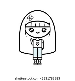 Cute Girl Cartoon for drawing book. vector illustration	
