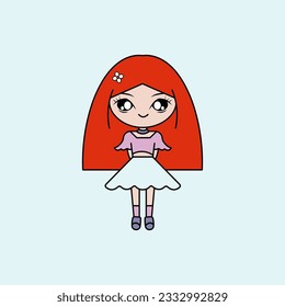 Cute Girl Cartoon for drawing book. vector illustration	
