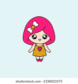 Cute Girl Cartoon for drawing. vector illustration	
