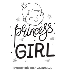 Cute Girl cartoon hand drawn vector illustration. Can be used for baby t-shirt print, fashion print design, kids wear, baby shower celebration greeting and invitation card.