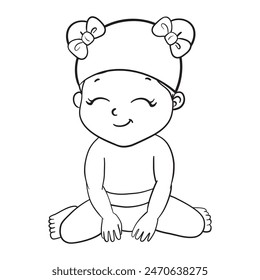 Cute Girl cartoon hand drawn vector illustration. Can be used for baby t-shirt print, fashion print design, kids wear, baby shower celebration greeting and invitation card.