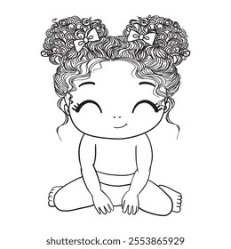 Cute Girl cartoon hand drawn vector illustration. Can be used for baby t-shirt print, fashion print design, kids wear, baby shower celebration greeting and invitation card.