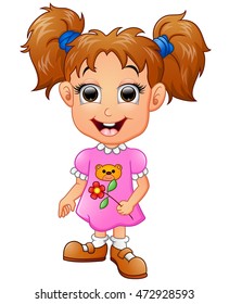 Cute girl cartoon holding flower