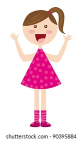cute girl cartoon with pink dress over white background. vector
