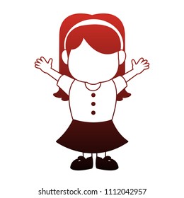 Cute girl cartoon red lines