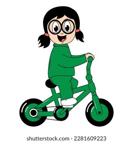 cute girl cartoon ride bicycle graphic