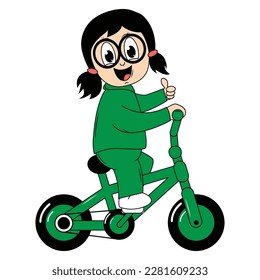 cute girl cartoon ride bicycle graphic