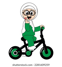cute girl cartoon ride bicycle graphic