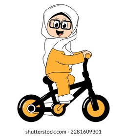 cute girl cartoon ride bicycle graphic