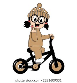 cute girl cartoon ride bicycle graphic