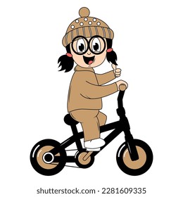 cute girl cartoon ride bicycle graphic