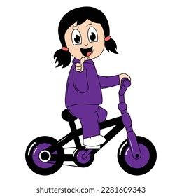 cute girl cartoon ride bicycle graphic