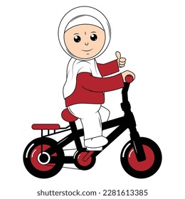 cute girl cartoon ride bicycle graphic