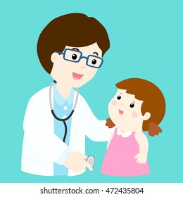 Cute girl cartoon see smiley doctor vector illustration