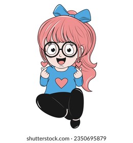 cute girl cartoon simple vector illustration