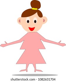 Cute girl cartoon smile and wearing a pink dress on white background .Illustration vector.