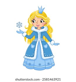 Cute girl in a cartoon style on a white background. Vector illustration with a princess in a beautiful dress.