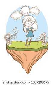 Cute girl cartoon stylish outfit dress nature frowers background
