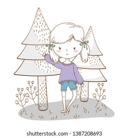 Cute girl cartoon stylish outfit nature trees background