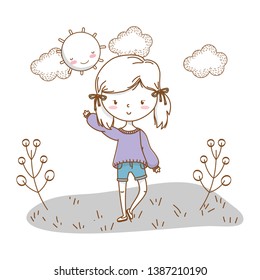 Cute girl cartoon stylish outfit nature sunny background