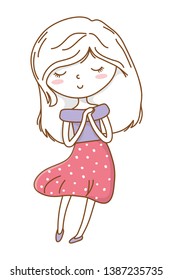 Cute girl cartoon stylish outfit dress isolated