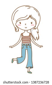 Cute girl cartoon stylish outfit isolated