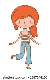 Cute girl cartoon stylish outfit isolated