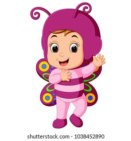 Cute girl cartoon wearing butterfly costume