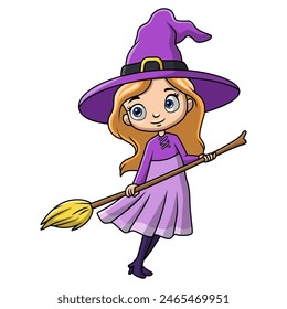 Cute girl cartoon wearing costume witch