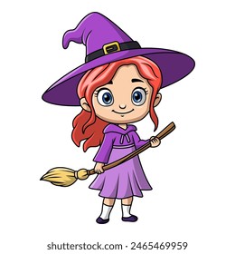 Cute girl cartoon wearing costume witch