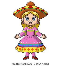 Cute girl cartoon wearing costume mexico