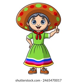 Cute girl cartoon wearing costume mexico