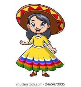 Cute girl cartoon wearing costume mexico