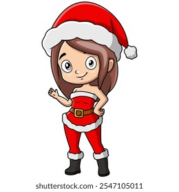 Cute girl cartoon wearing costume santa