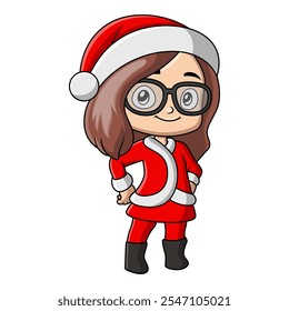 Cute girl cartoon wearing costume santa