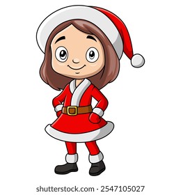 Cute girl cartoon wearing costume santa