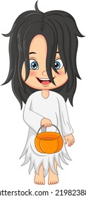 Cute girl cartoon wearing in a ghost costume