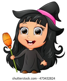 Cute girl cartoon wearing witch costume