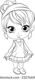 Cute girl cartoonl and its doodle coloring character illustration