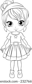 Cute girl cartoonl and its doodle coloring character illustration