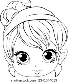 Cute girl cartoonl and its doodle coloring character illustration