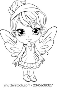 Cute girl cartoonl and its doodle coloring character illustration